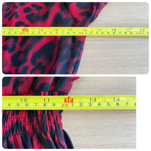 Michael Michael Kors Animal Print Smocked Waist Dress MEDIUM Red Blaze - Picture 11 of 12